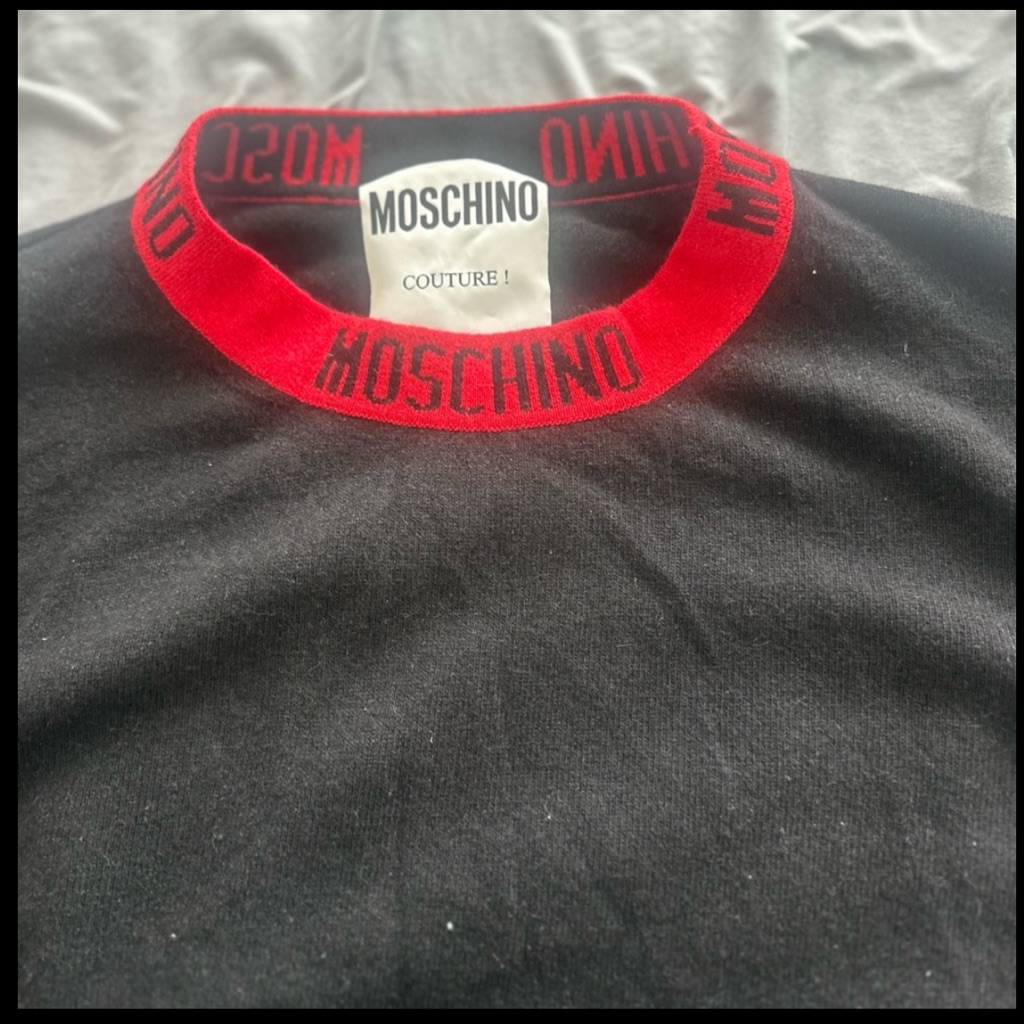 Moschino Men's Sweater In Black With Red Accents Large